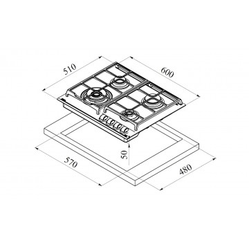 Glemgas GV6 4TX BK GPL Εστία Υγραερίου Αυτόνομη 60x51εκ.